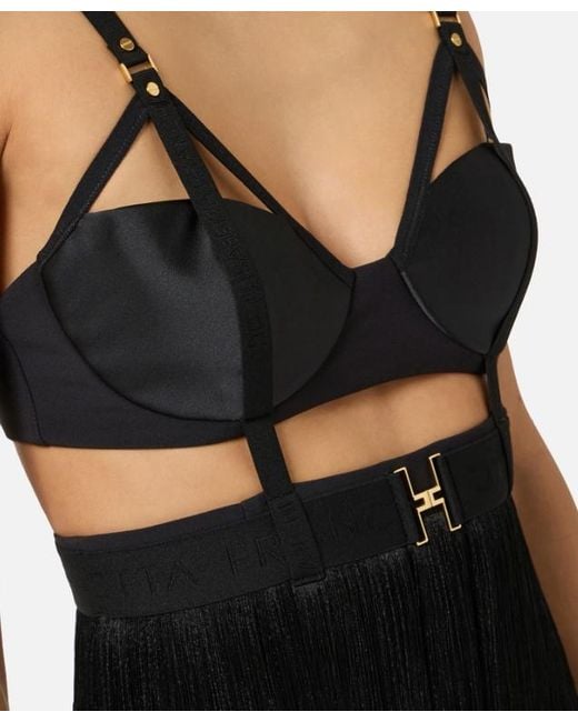 Elisabetta Franchi Black Mini Dress With Fringes