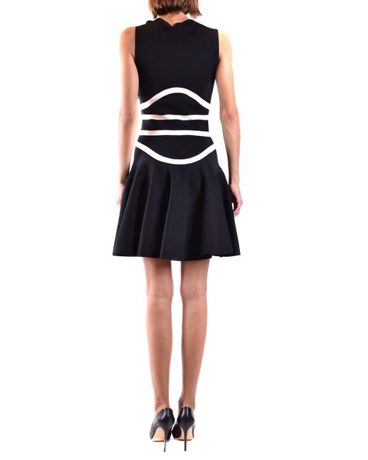 McQueen Black Striped Sleeveless Round Neck Dress