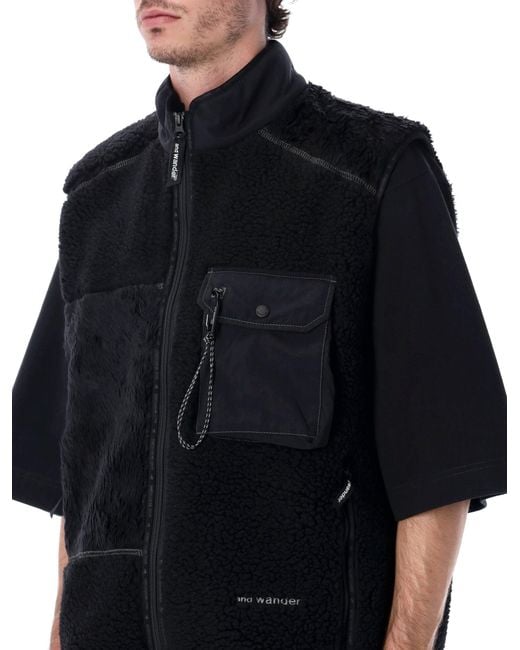 And Wander Black Mix Boa Patchwork Vest