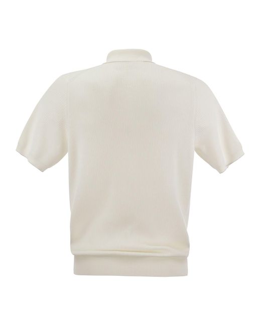 Brunello Cucinelli White Ribbed Cotton Polo-Style Jersey for men