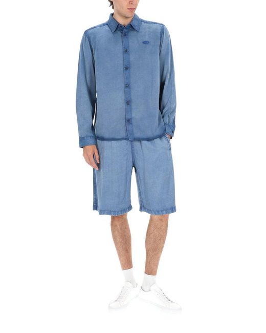 DIESEL Blue Solid Shorts for men