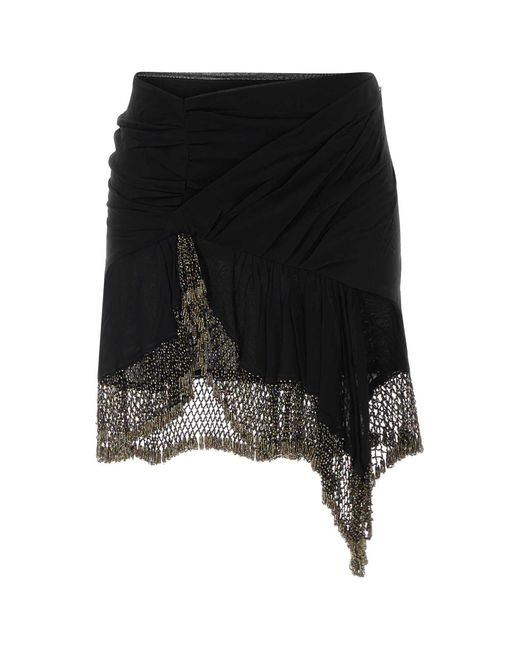 Isabel Marant Black Enaya Asymmetric Bead-Embellished Silk-Georgette Mini Skirt