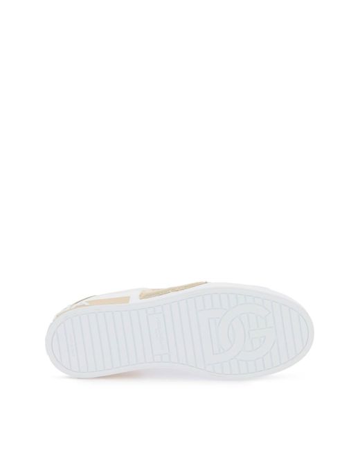 Sneakers Portofino In Pelle Con Patch Logo Dg di Dolce & Gabbana in White da Uomo
