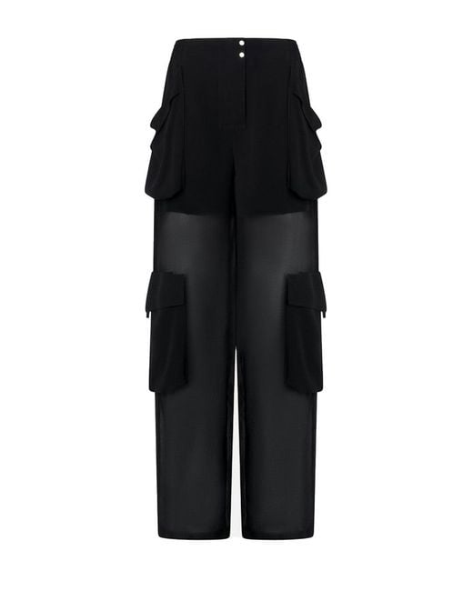 Pinko Black Sheer Georgette Cargo Trousers