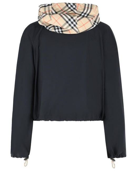 Burberry Black Cropped 'Newcott' Polyamide Hooded Jacket