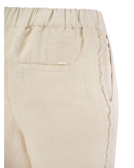 Pantalon en lin avec franges latérales Peserico en coloris Natural
