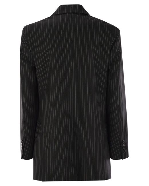 Max Mara Black Mattia Pinstriped Wool Double Breasted Blazer