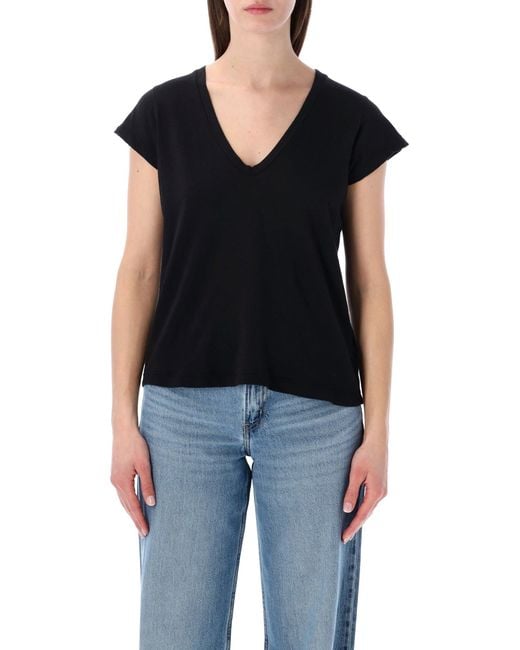 James Perse Black Cotton Deep V-Neck Tee