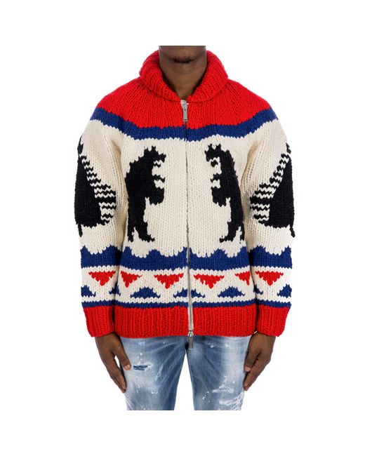 DSquared² Red Printed Wool Cardigan for men