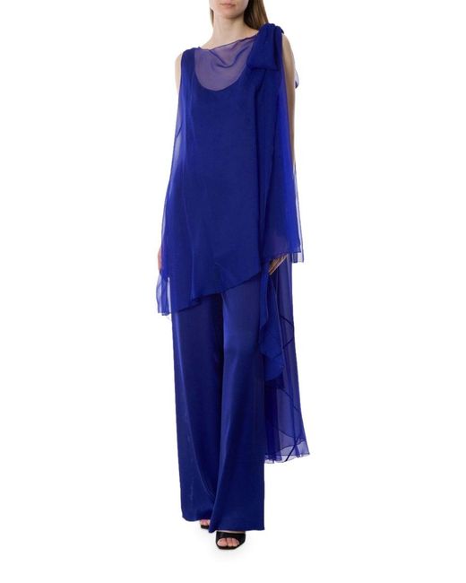 Alberta Ferretti Blue Solid Scoop Neck Jumpsuit