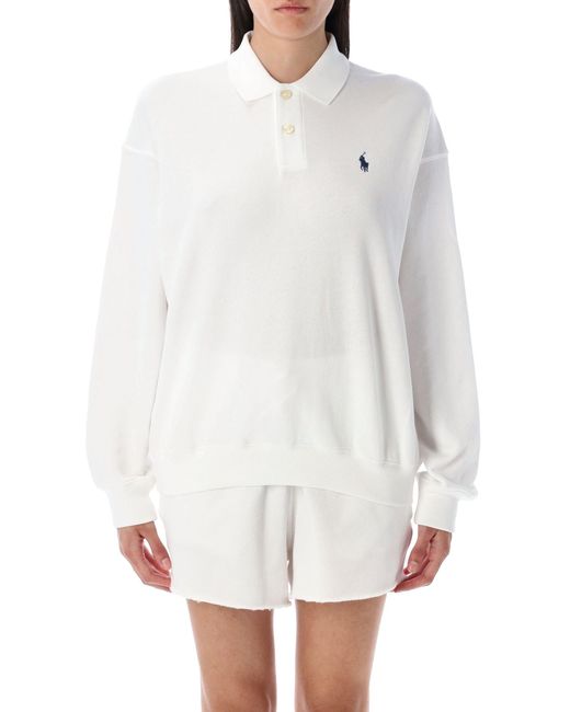 Polo Ralph Lauren White Lightweight Fleece Long-Sleeve Polo