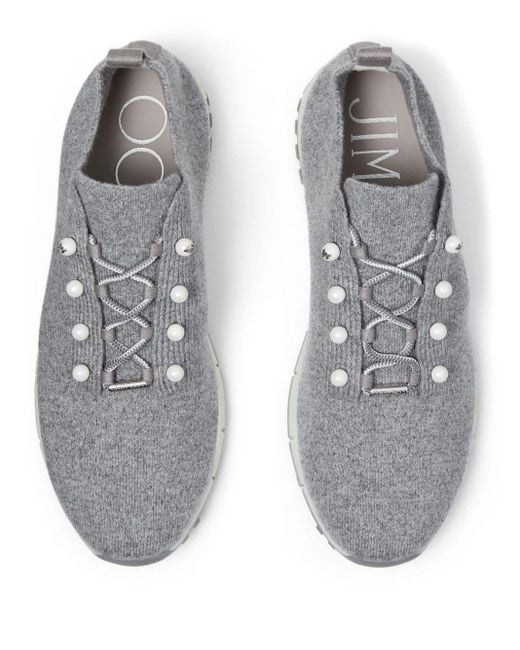 Jimmy Choo White Veles Pearl Embellished Sneakers
