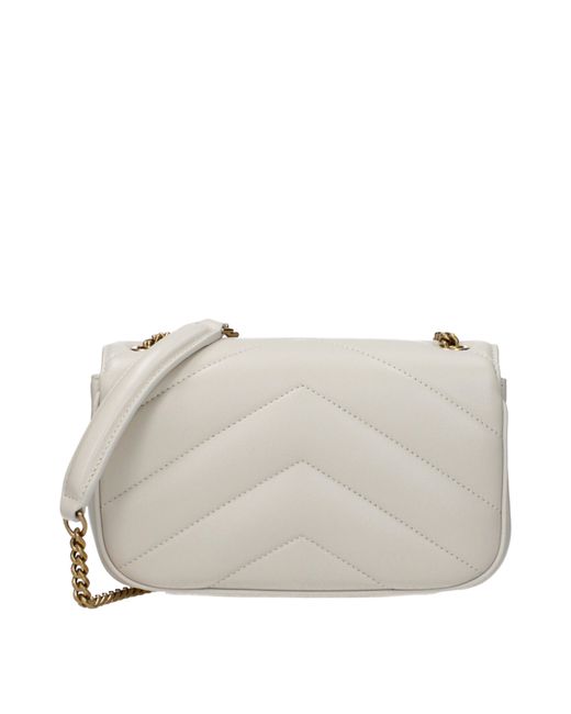 Saint Laurent Gray Loulou Crossbody Bag Light/Cream Leather