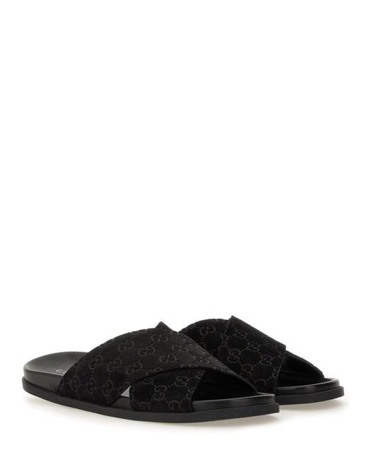 Gucci Black Sandal Slider With Gg Pattern for men