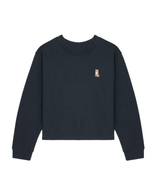 Maison Kitsuné Sweater Met Geborduurde Vos in het Blue