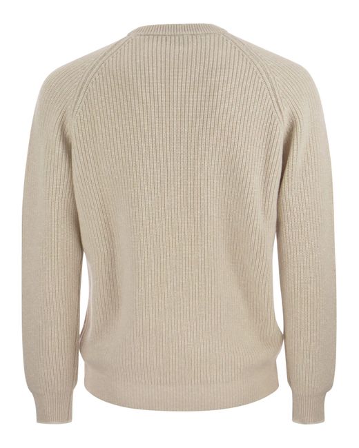 Peserico Natural Crew Neck Sweater In Wool And Cashmere