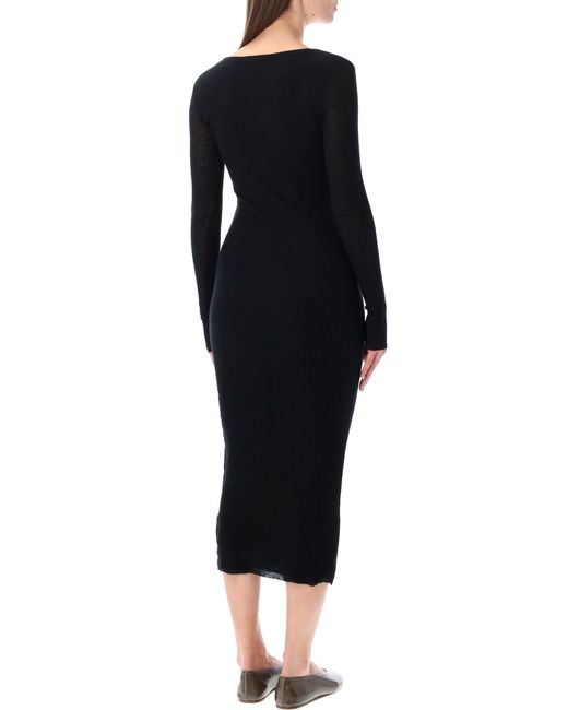 James Perse Black Cotton And Cashmere Rib V-Neck Dress