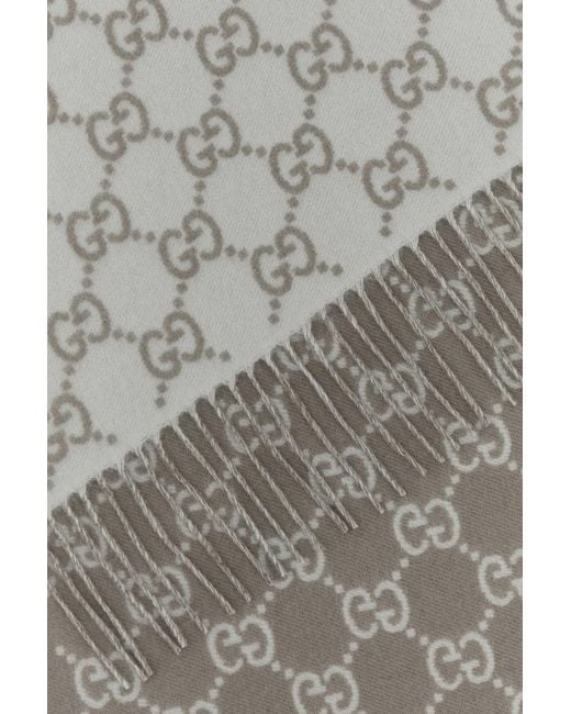Gucci White Embroidered Cashmere Reversible Scarf