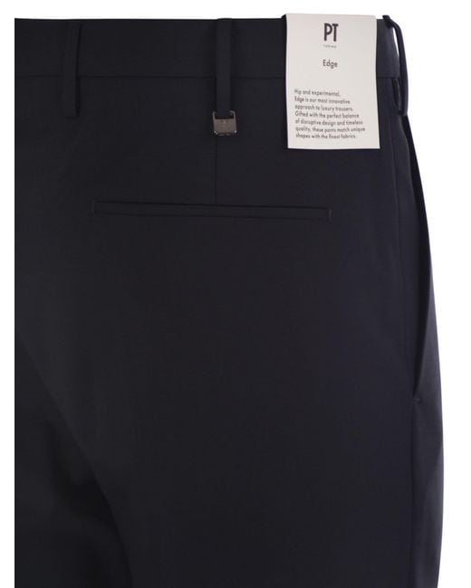 PT Torino Blue Dieci Stretch Virgin Wool Trousers for men