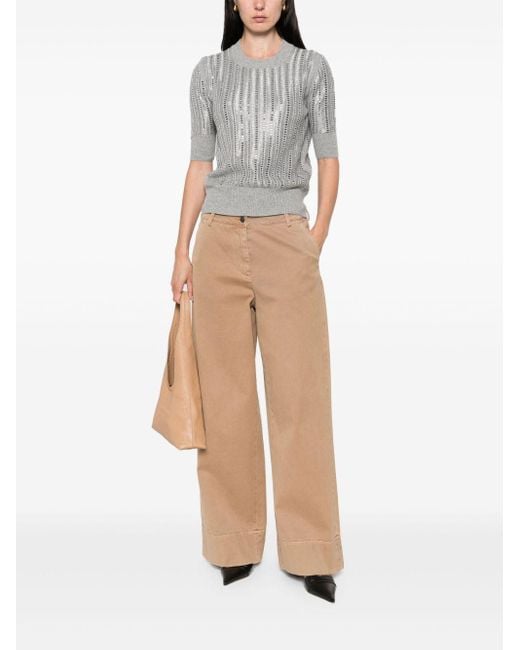 Ermanno Scervino Gray Ribbed Short-Sleeved T-Shirt