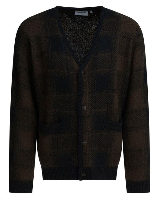 Carhartt V-Neck Wool Blend Cardigan With Subtle Checkered P in Black für Herren