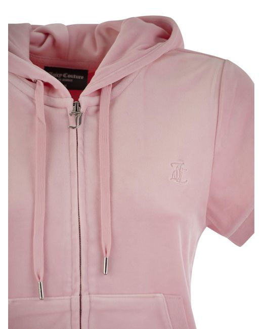 Juicy Couture Pink Kurzärmeliger Samt -Hoodie