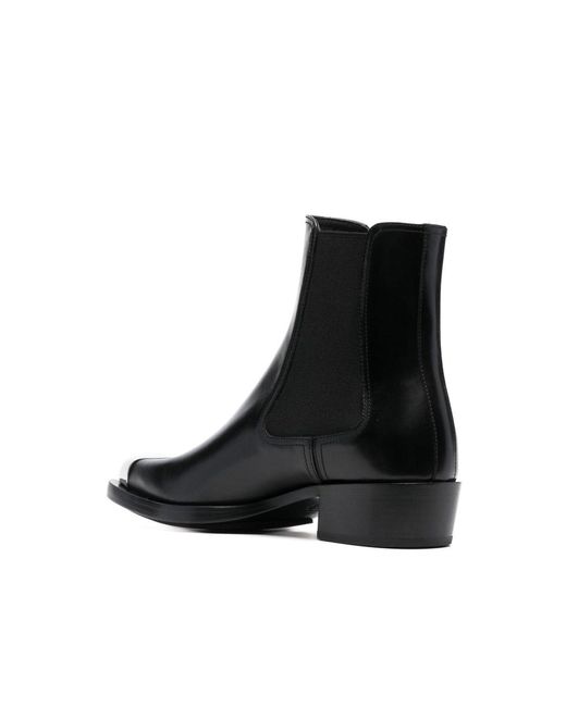 Alexander McQueen Black Pointed Leather Ankle Top Boots.