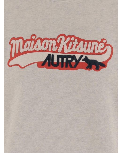 Autry X Maison Kitsune Gray Logo Cotton Sweatshirt for men