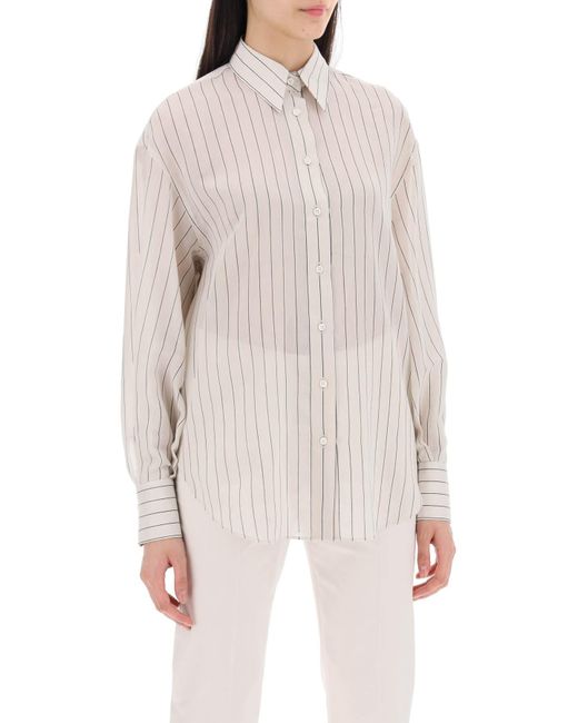 Camisa de rayas espumosas livianas Brunello Cucinelli de color White