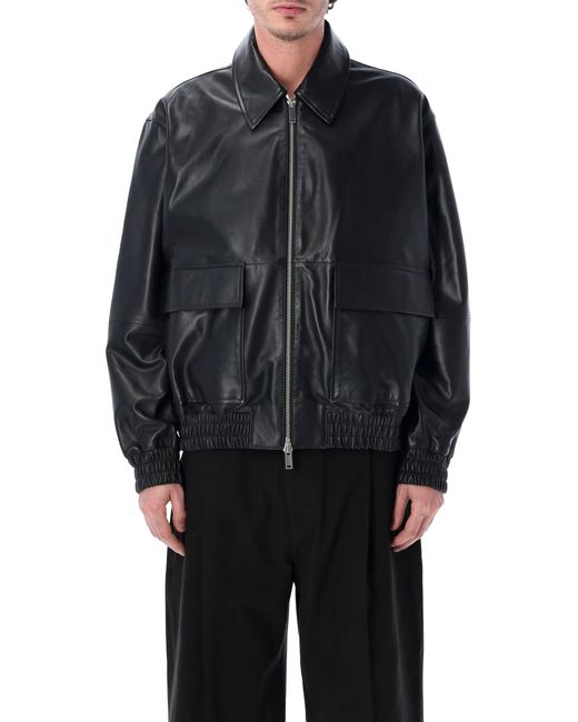 Studio Nicholson Blue Piston Leather Bomber Jacket