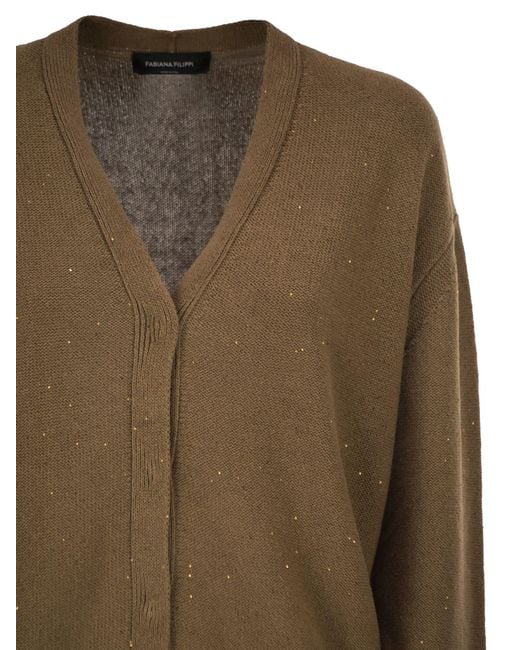 Fabiana Filippi Brown Wende-Cardigan aus Baumwolle und Leinen mit Pailletten und Tüll