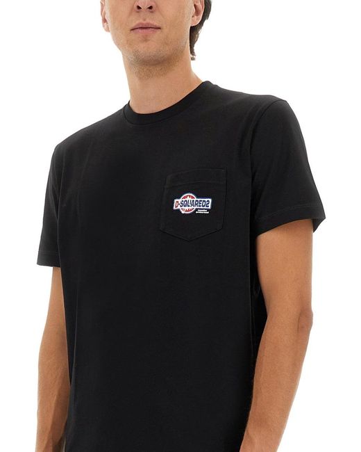DSquared² Black T Shirt With Pocket And Logo