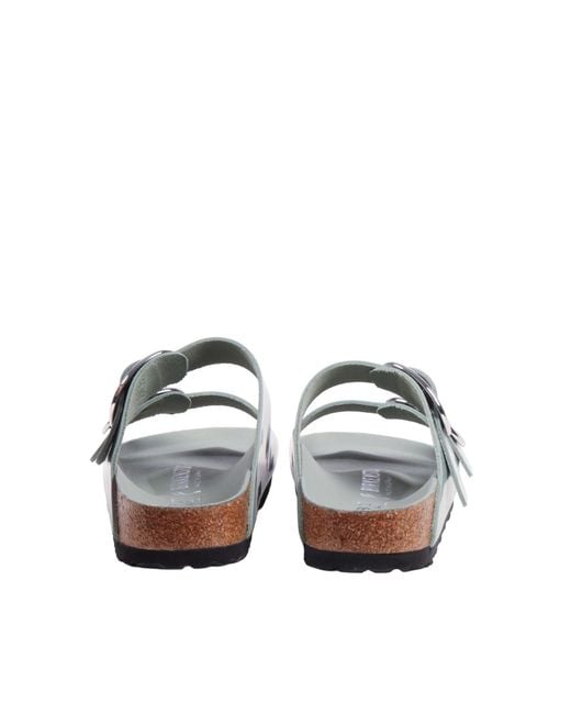 Birkenstock White Arizona Big Buckle Hex Shine Pure Sage,Natural Lea, S