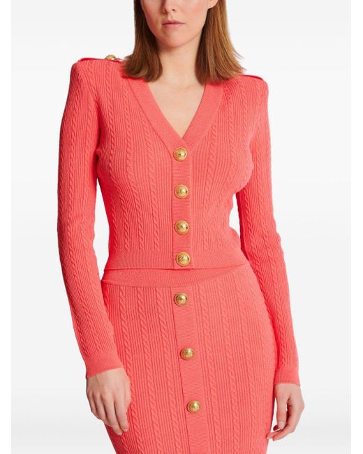Balmain Red V Necked Cardigan