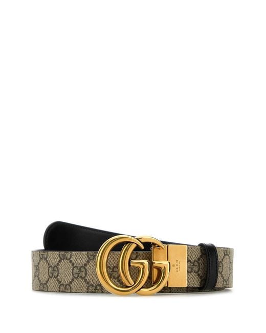 Gucci White Gg Supreme Fabric Gg Marmont Reversible Belt