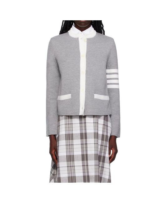 Thom Browne Gray Thom E 4- Bar Wool Cardigan