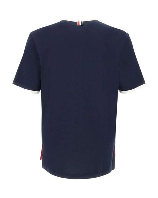 Thom Browne Blue Contrasting-Trim T-Shirt for men