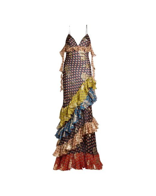 Etro White Long Dress With Ruffles And A V Neck