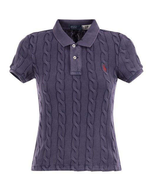 Polo Ralph Lauren Blue Plaited Short-Sleeved Polo Shirt