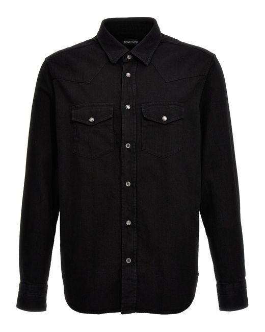 Tom Ford Denim Shirt in het Black voor heren