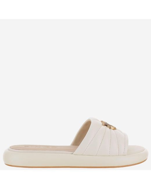 Pinko Natural Leather Sandals With Love Birds Logo
