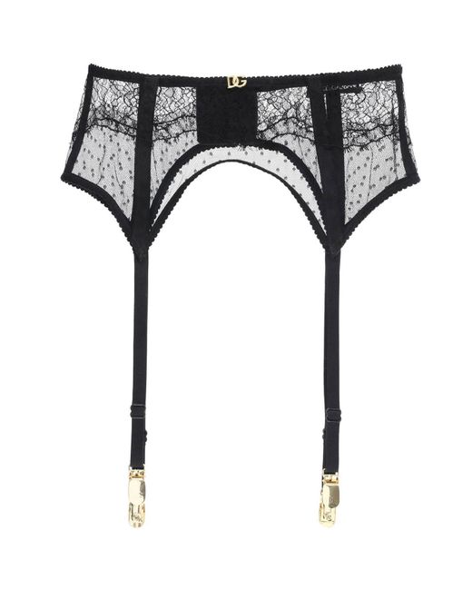Lace Garter Belt with Logo Dolce & Gabbana en coloris Black