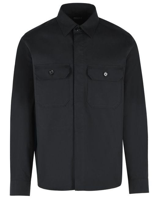 Zegna Blue Stretch Cotton Overshirt