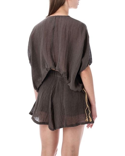 120% Lino Gray Cropped Linen Blouse