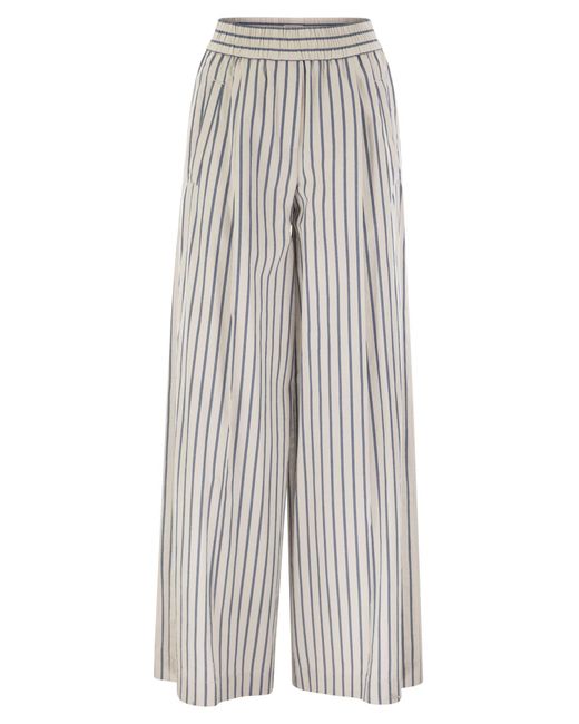 Pantalones de pista sueltos en lino de algodón arrugado Poplin Brunello Cucinelli de color Gray