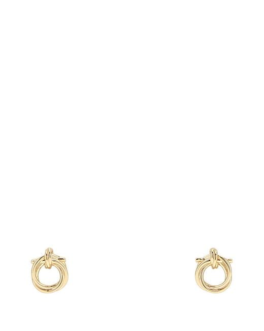 Ferragamo White Salvatore Metal Twisted Gancini Earrings