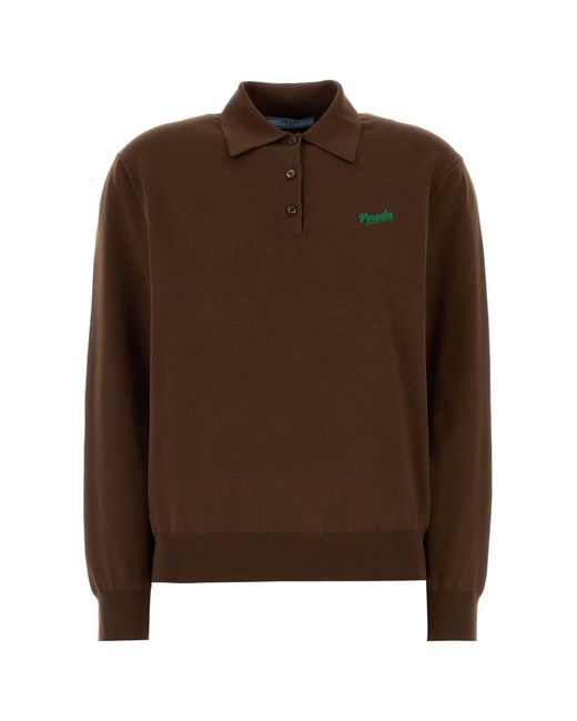 Prada Brown Silk Blend Polo Shirt