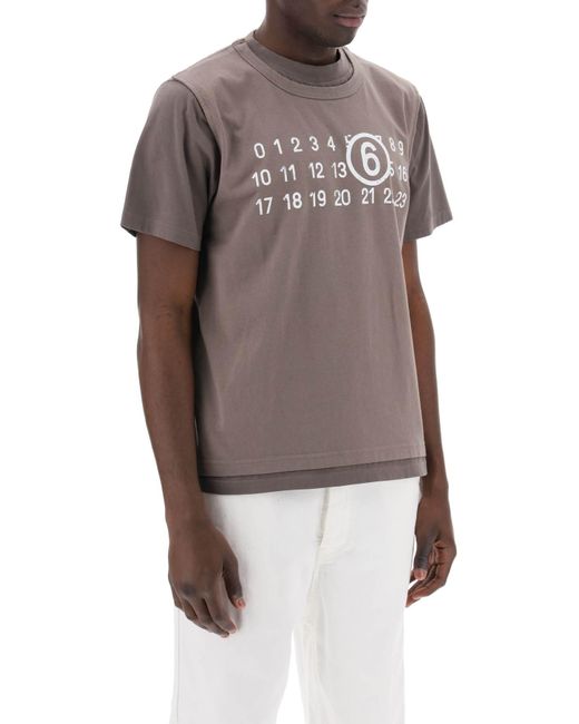 T Shirt Effetto Stratificato Con Stampa Numeric Signature di MM6 by Maison Martin Margiela in Multicolor da Uomo