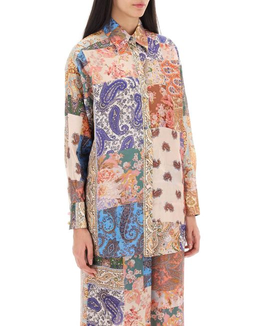 Zimmermann Devi Manstyle Silk Shirt in het Multicolor
