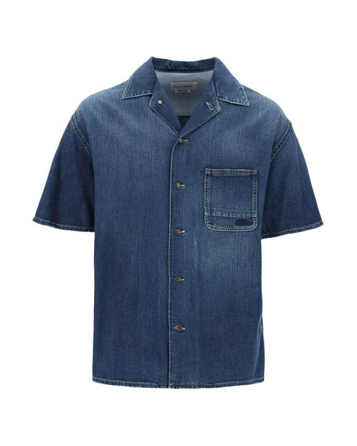 Alexander McQueen Organic Denim Shirt Met Korte Mouwen in het Blue voor heren